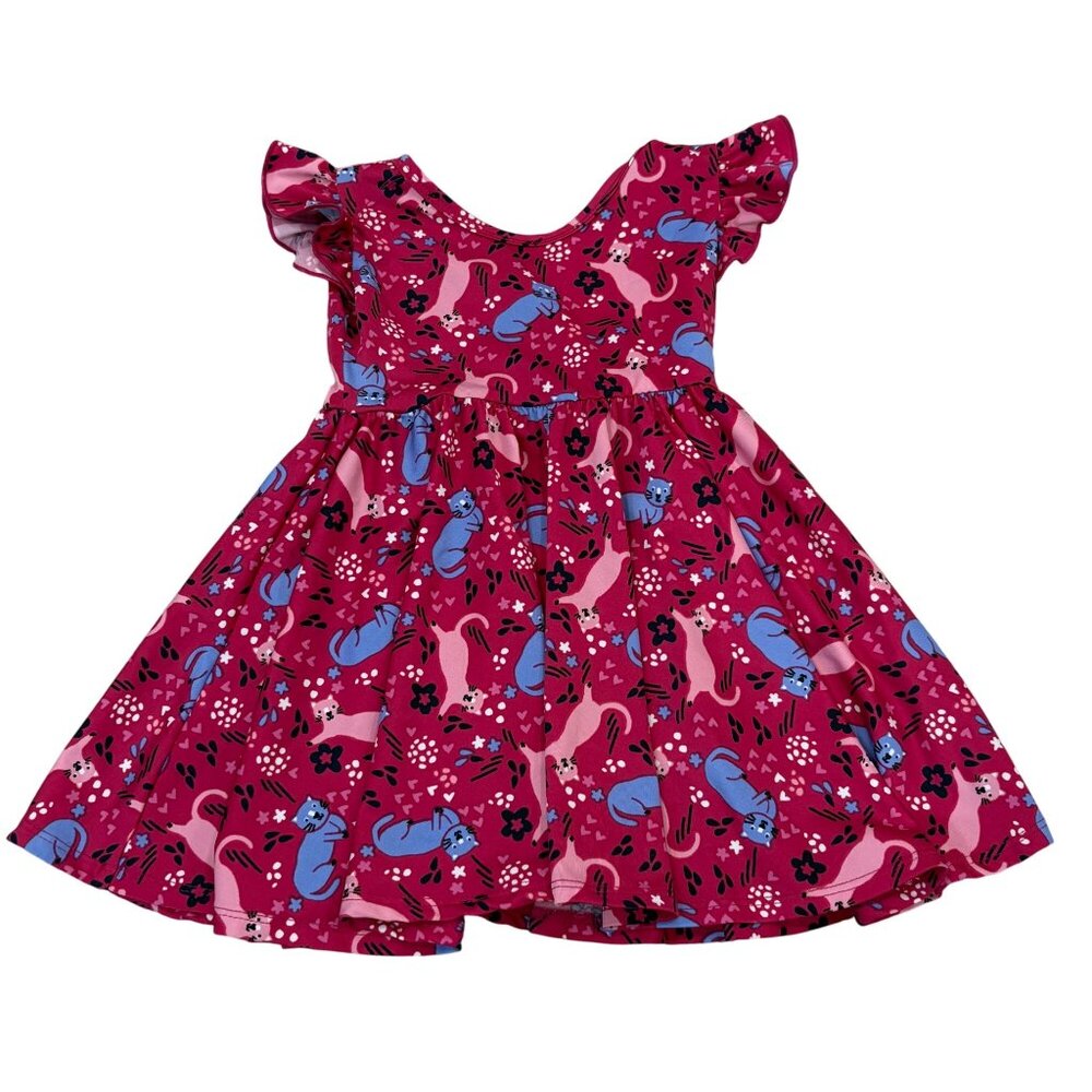 DotDotSmile Skater Dress Pink & Blue Cat Print 12-24 Months